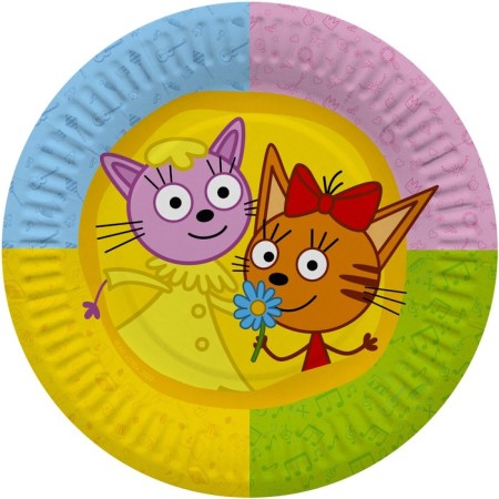 Paper plate "Three cats", in a set of 6 pieces, 18 cm-1