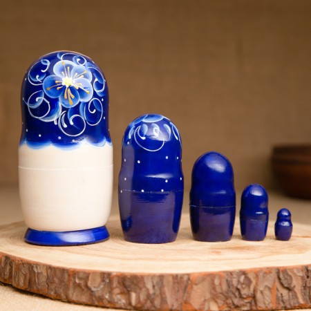 Matryoshka 5 puppet "Nina" blue, 14-15cm, manual painting.-1