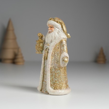 Polystone souvenir "Santa Claus in a brown fur coat with a flashlight" 6x5x11.5 cm-2