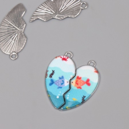 Decor for creativity metal, enamel "Fish in love" set 2 pcs 3x2.8 cm