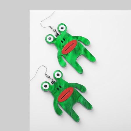Acrylic earrings "frogs" memes, colored in silver-1