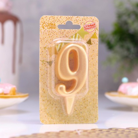 Candle for the cake number "Oval" Golden "9", large, 5.5 cm-1