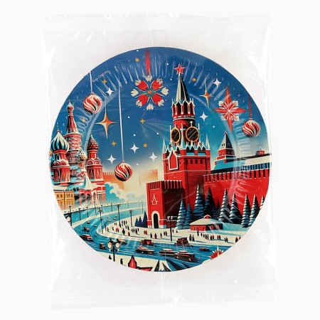 New Year's Papa plate "Happy New Year", Kremlin Christmas tree, 18 cm, disposable-3