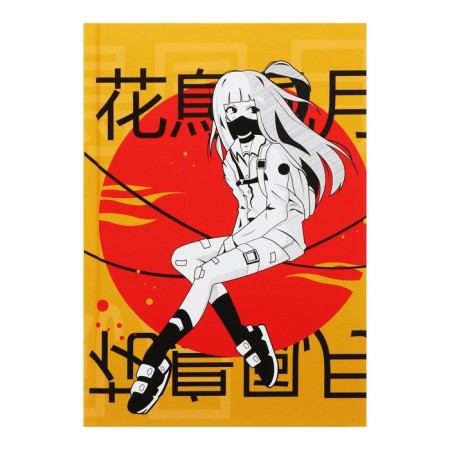 College-wiper in a solid cover 7BC, A5, 64 sheets, anime. Girl hieroglyphs, cage block, matte lamination, selective varnish