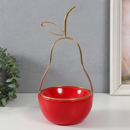 Souvenir ceramics, metal stand "pear" red with gold 13x13x25.5 cm-4