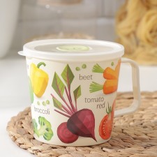 A circle container with a lid, 750 ml, 13.7 × 11.2 × 10.5 cm, decor, light-beige color