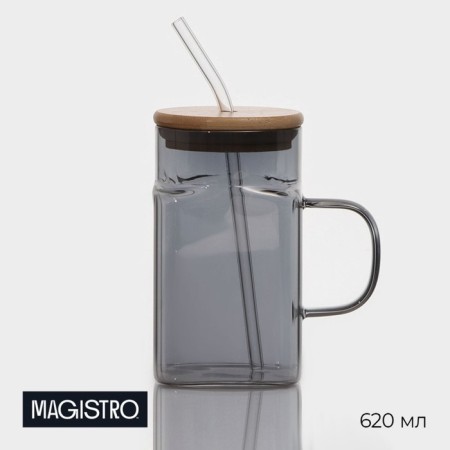 Magistro Bank "Eco", 620 ml, pen, tube, bamboo cover, glass, black