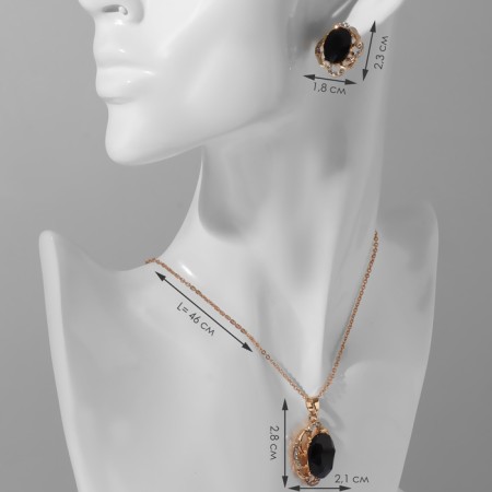 Set 2 objects: earrings, pendant "Edel" round trio, black and white color in gold, 50 cm-1