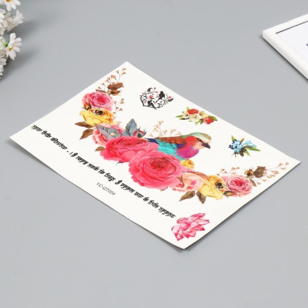 Tattoo on the body color "Bird in roses" 36.5x22 cm-1
