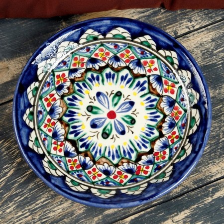 Plate of the Rishtan ceramics "Flowers", blue, flat, 15 cm, mix-7