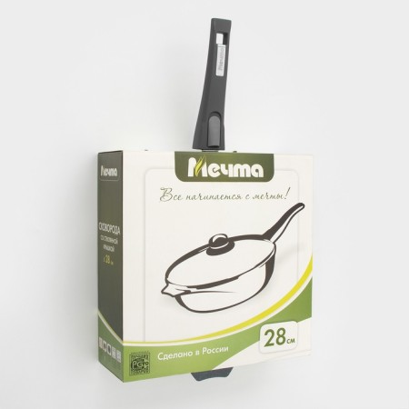 Granite pan, d = 28 cm, removable handle, anti -stick coating, removable handle, glass cover, color gray color-10