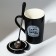 Ceramic “Argument” mug, 420 ml, with a spoon and lid, black color