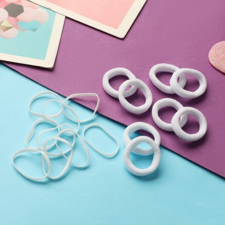 Hair elastic band "Fleeca" (set of 110 pcs ± 10) 2 cm, white-1