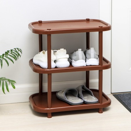 Shoe shelf, 3 tiers, 49.2 × 30.7 × 58.2 cm, brown color-2