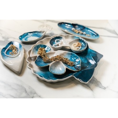 Menzhitsa ceramic "sea shell", 12 x 20 cm, white-blue color-9