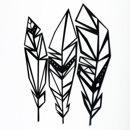 Metal panel "feathers" black, set 3 pcs., 25x8 cm-1