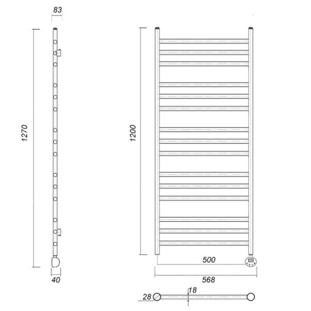 Domoterm electric heated towel rail "Medea" P15, 500x1200 mm, right, bronze-2