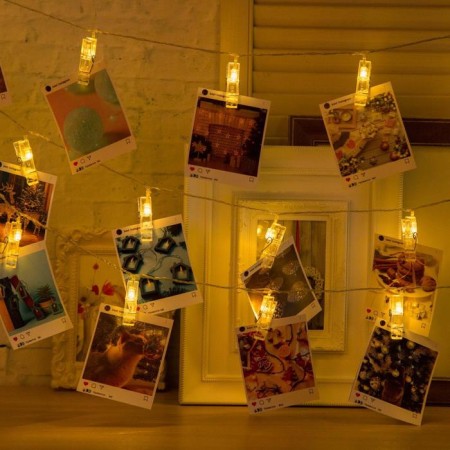 Garland “thread” 5 m with nozzles “clothespins”, IP20, transparent thread, 30 LED, warm white glow, 8 modes, 220 V
