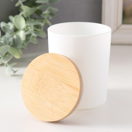 Bank for candles glass with a white matte lid 220 ml 7x7x8.4 cm-1
