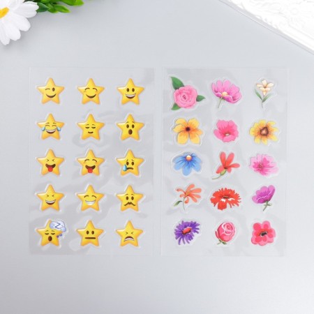 Plastic sticker "Stars/heart/flowers" mix 19x10 cm