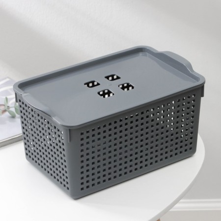 Storage basket with a lid "Loft", 5.3 l, 29.5 × 18.5 × 14.5 cm, color gray color-1