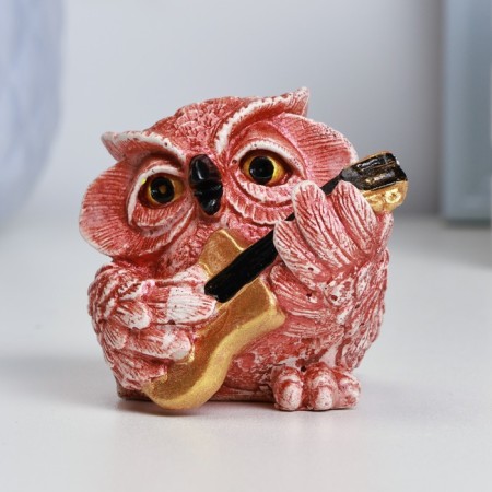 Figure "Owl with guitar" Red-brown, 5x5x5cm-1