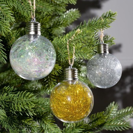 Set of Christmas tree balls "Tinsel color Warm Warm" 3 pcs., Battery, 5 LED, glow white glow-1