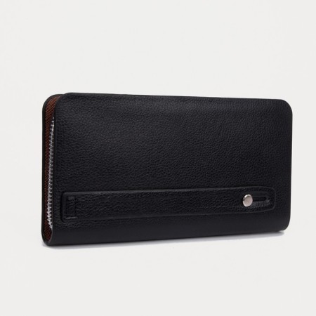 Male purse with zipper, department for bills, for maps, for coins, black color-1