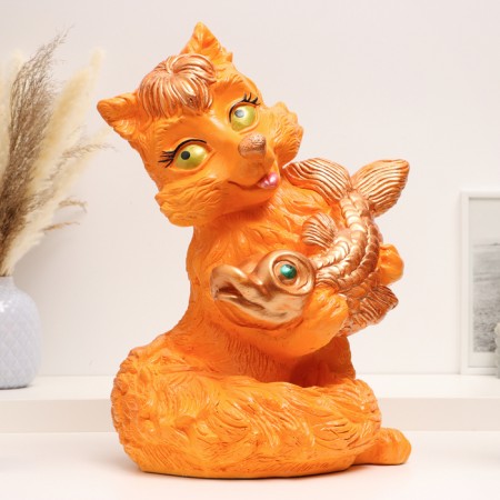 Piggy bank "Fox with fish" 40x40x30cm, redhead