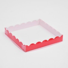 Box for cookies with PVC lid, red, 18 x 18 x 3 cm