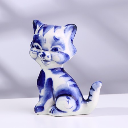 Souvenir "cat", sedentary, tail pipe, gzhel-5