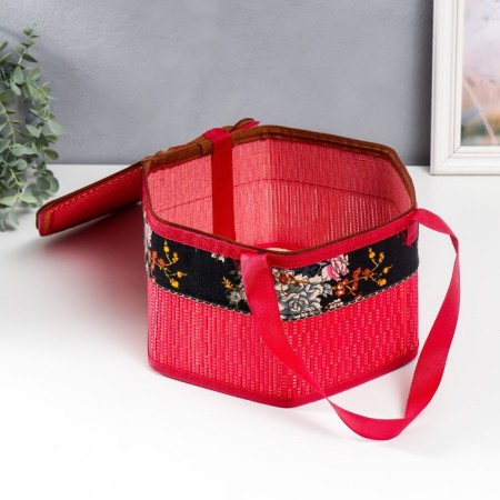 Bamboo Bamboo Casket "Flowers on the Black" Red, with handles, lightning 16x24x28 cm-3