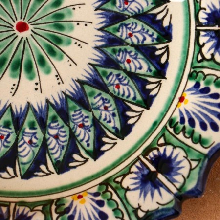 Plate of the Rishtan ceramics "Flowers", blue, embossed, 17 cm, mix-2