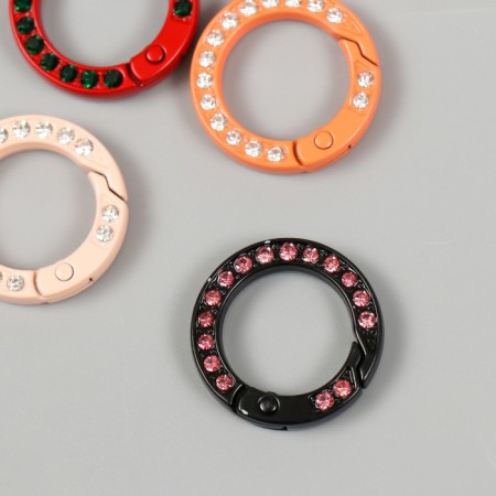 Carabine metal, plastic "Ring with rhinestones" MIX 2.5x2.5 cm-2