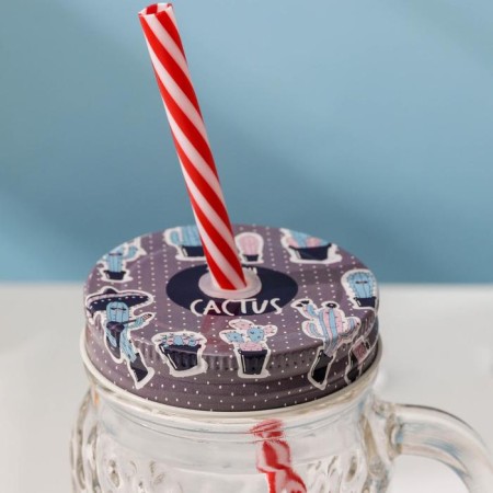 Glass jar with a lid and tube "owl", 470 ml, 10 × 11.5 × 12.5 cm, color mix-3