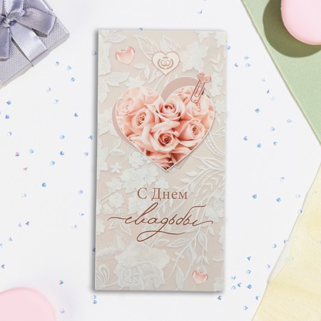 Money envelope "Happy Wedding Day!" lace roses, 16.5 x 8.5 cm-1