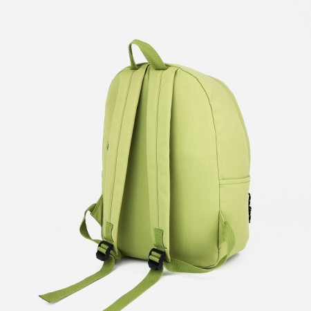 School backpack from textiles with lightning, external pocket, green color-1