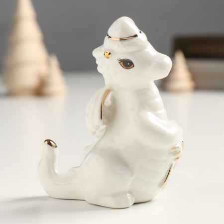 Souvenir Ceramics "Dragon in the New Year's cap" with a white-gold 5x7x9.5 cm-2