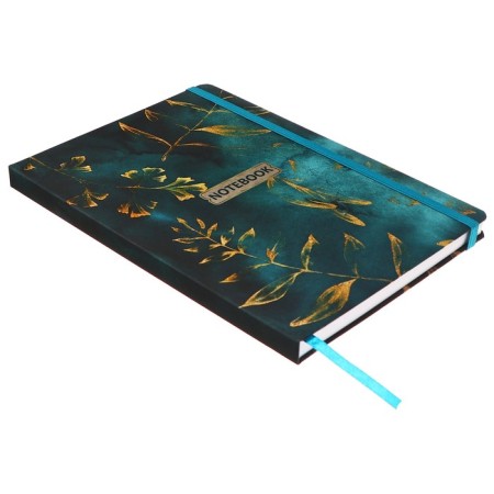 Notepad A5 96 sheets in a cage, Gold Floral Pattern, solid cover, matte lamination, software, selective varnish, elastic band, lies, lies, block 70 g/m2-1