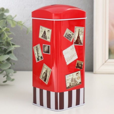 Piggy bank Metal "Postal stamps" mix 16x7x7 cm-3