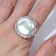 Ring "mother -of -pearl" circle, white color in silver, dimensionless