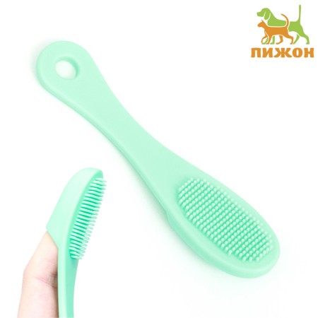 Toothbrush for dogs on a finger, silicone, 14 cm, mint