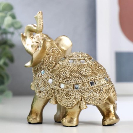 Souvenir Polystone "Golden Elephant with a blade of beads with bells" mix 11.5x11x5.5 cm-3