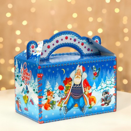 New Year. Gift box "Winter Fun" New Year's suitcase medium 20 x 12 x 19 cm.