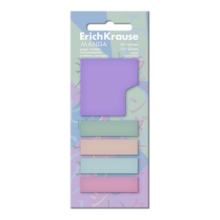 Bookmarks with adhesive edge paper 4x12x45 mm, 1x45x45 mm, Erichkrause "Manga", 100 sheets, 5 colors