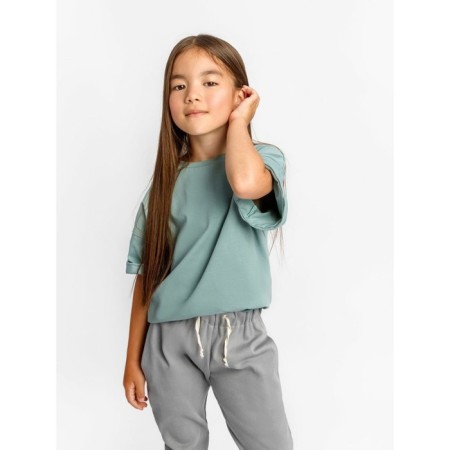 Children's jump (T-shirt, trousers), height 86-92 cm, mint color, gray color-2