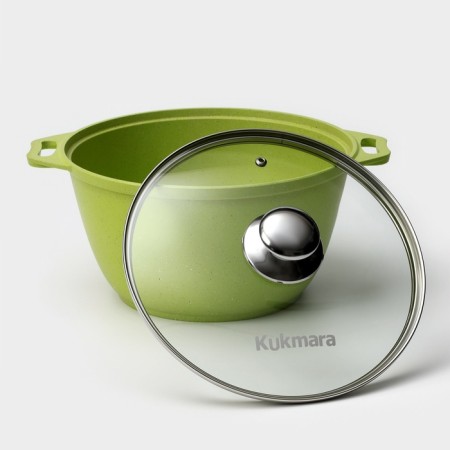 Trendy Style pan, 4 l, glass cover, anti -stick coating, green color-1