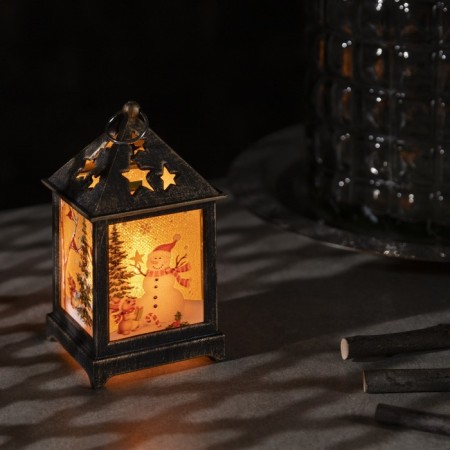LED figure "Lantern with a snowman" 6 × 13 × 6 cm, plastic, batteries AG13x3, glow warm white