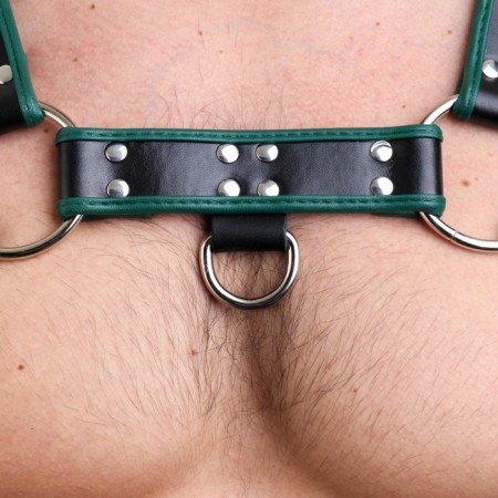 BDSM Podsm Oki, male, on the chest, eco-leather, green kant-4