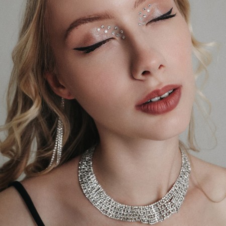 Necklace "ice", 9 rows, white color in silver, 35cm-3